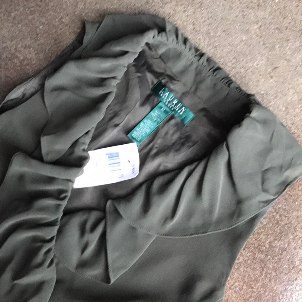 ✨HP New With Tags Chiffon Wraparound Olive Dress - Picture 6 of 8
